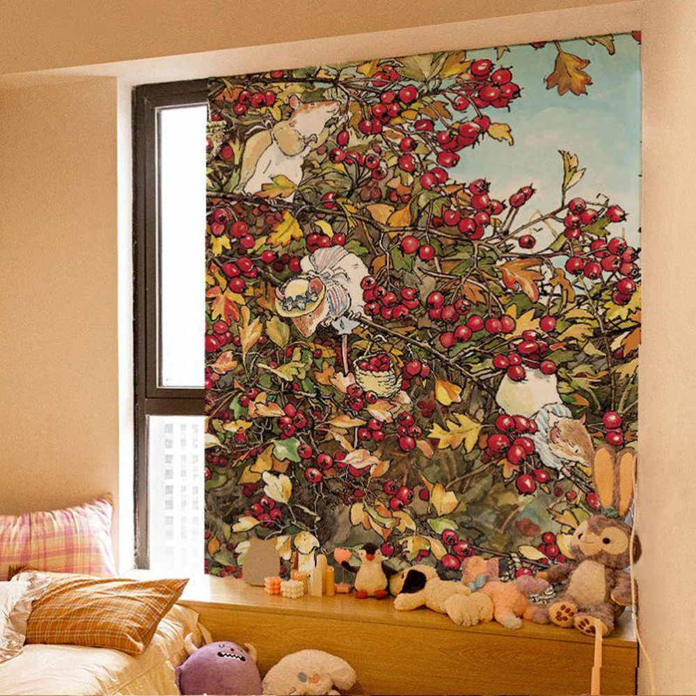Brambly Hedge Cartoon Fairy Tale Wall Tapestry Cute Hanging Cloth for Dormitory And Bedroom Decorative Hanging Cloth