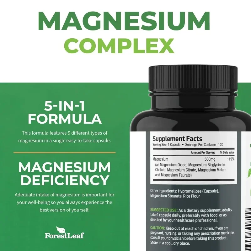 Magnesium Complex Capsules - Promotes Restful Sleep & Relieves Muscle, Supports Bone, Muscle and Heart Health