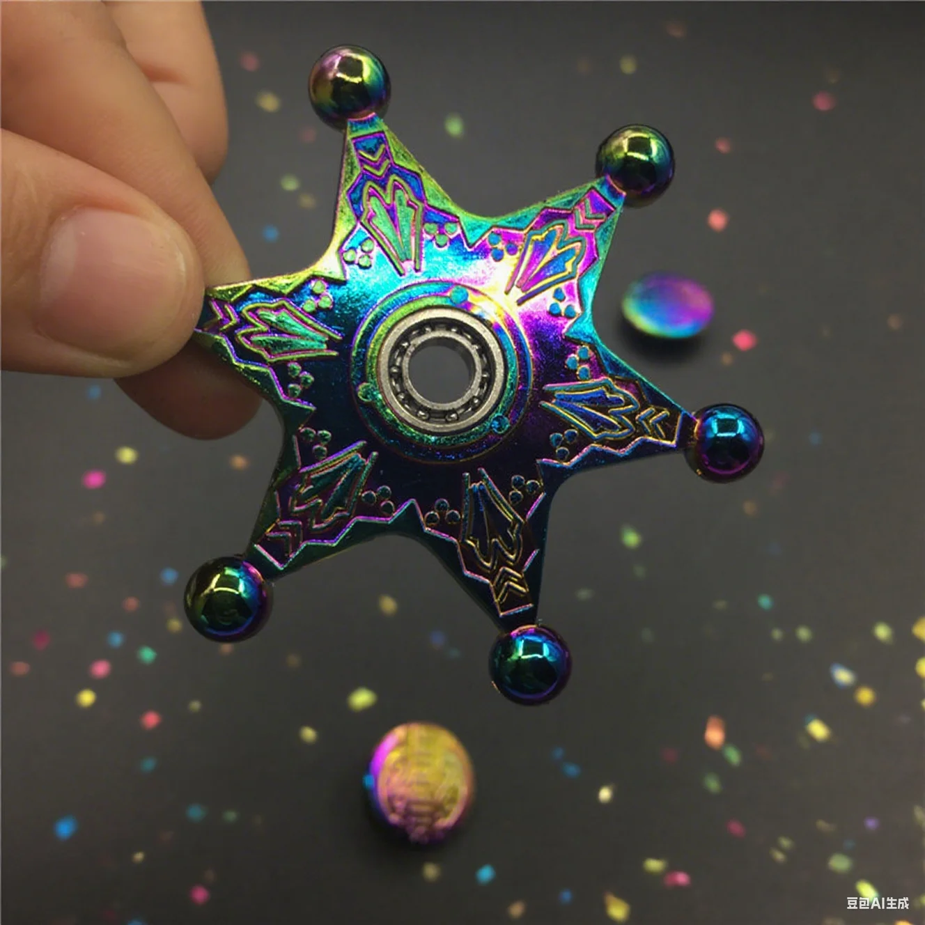 Hexagonal Sheriff Fidget Spinner EDC Metal Rotating Gyroscope Relieves Pressure and Relieves Stress Toy Rotation Resistance