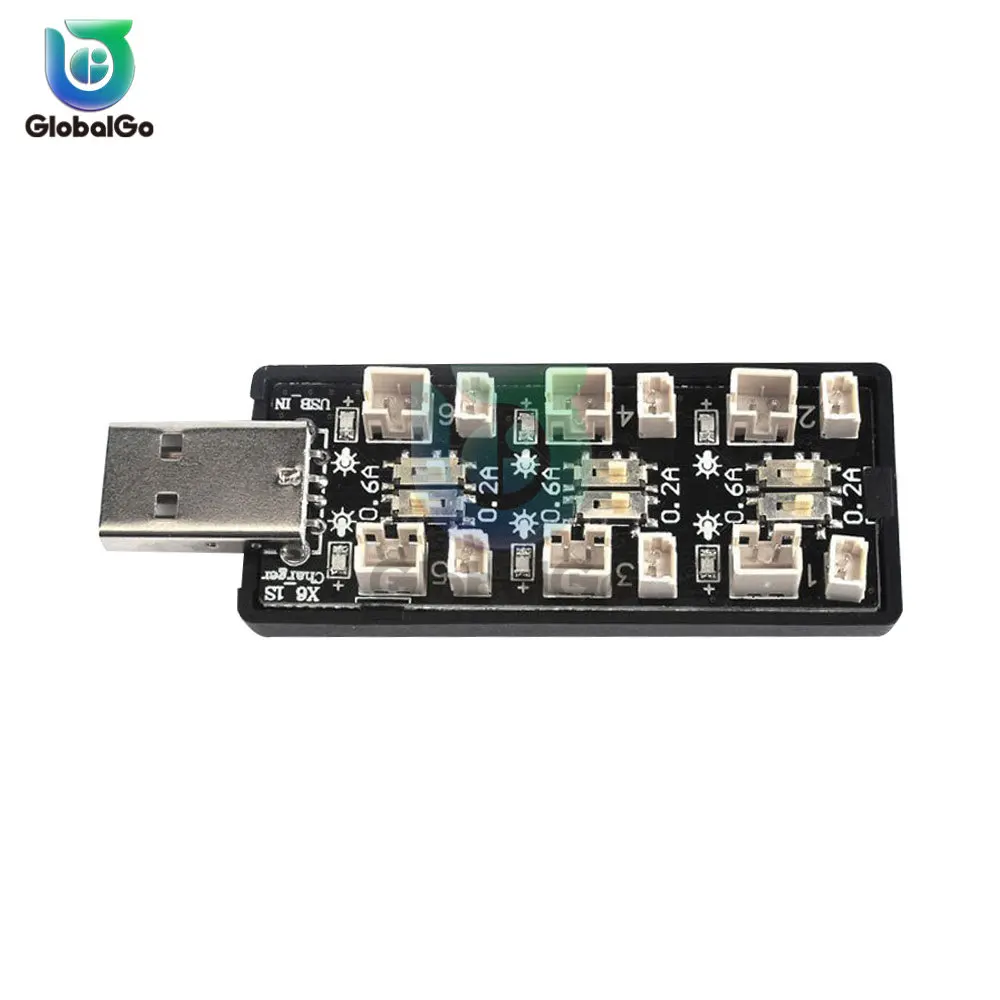 شاحن بطارية 6CH USB 1S LiPo/LiHv 3.7V/4.2V 3.8V/4.35V لوحة شاحن بطارية 5V 2A USB لوحة لعبة طائرة بدون طيار medel