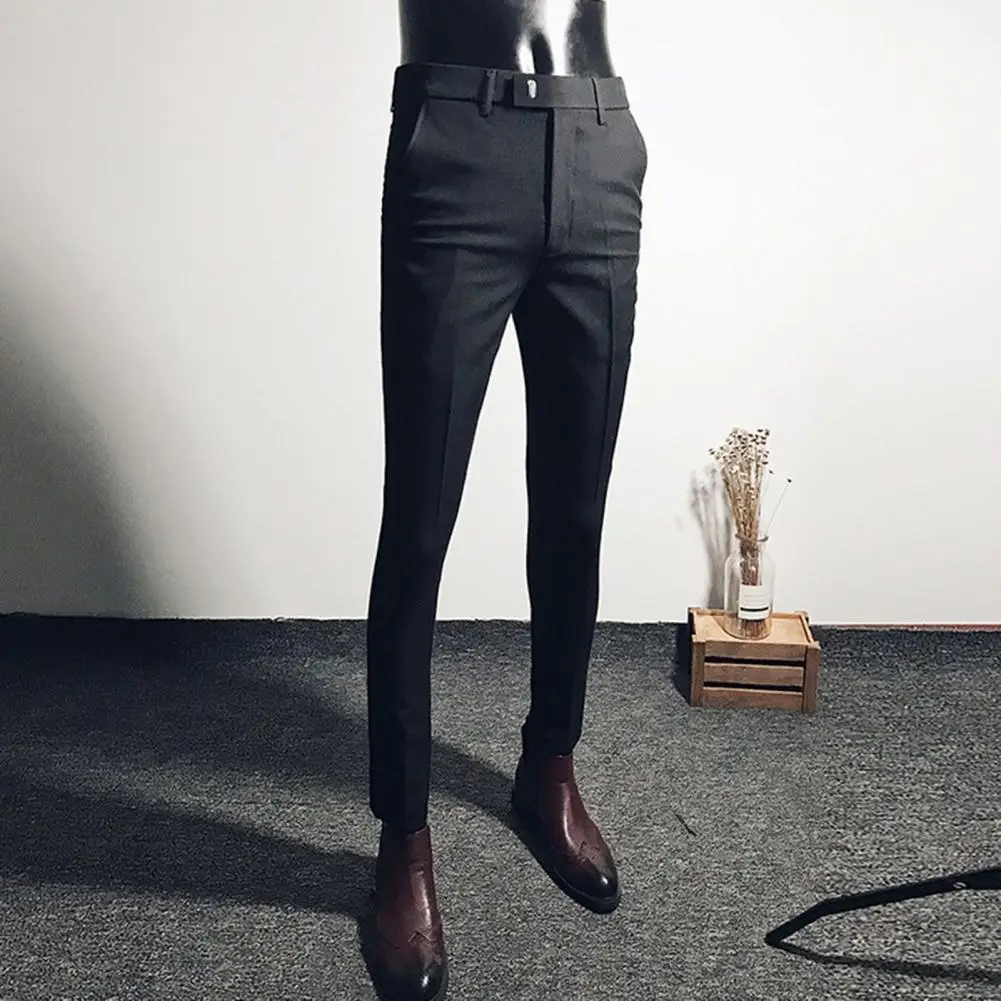 Men Business Pants Straight Formal Pants Cropped Pants Korean Style Suit Pants Zipper Fly Office Social Trousers Streetwear