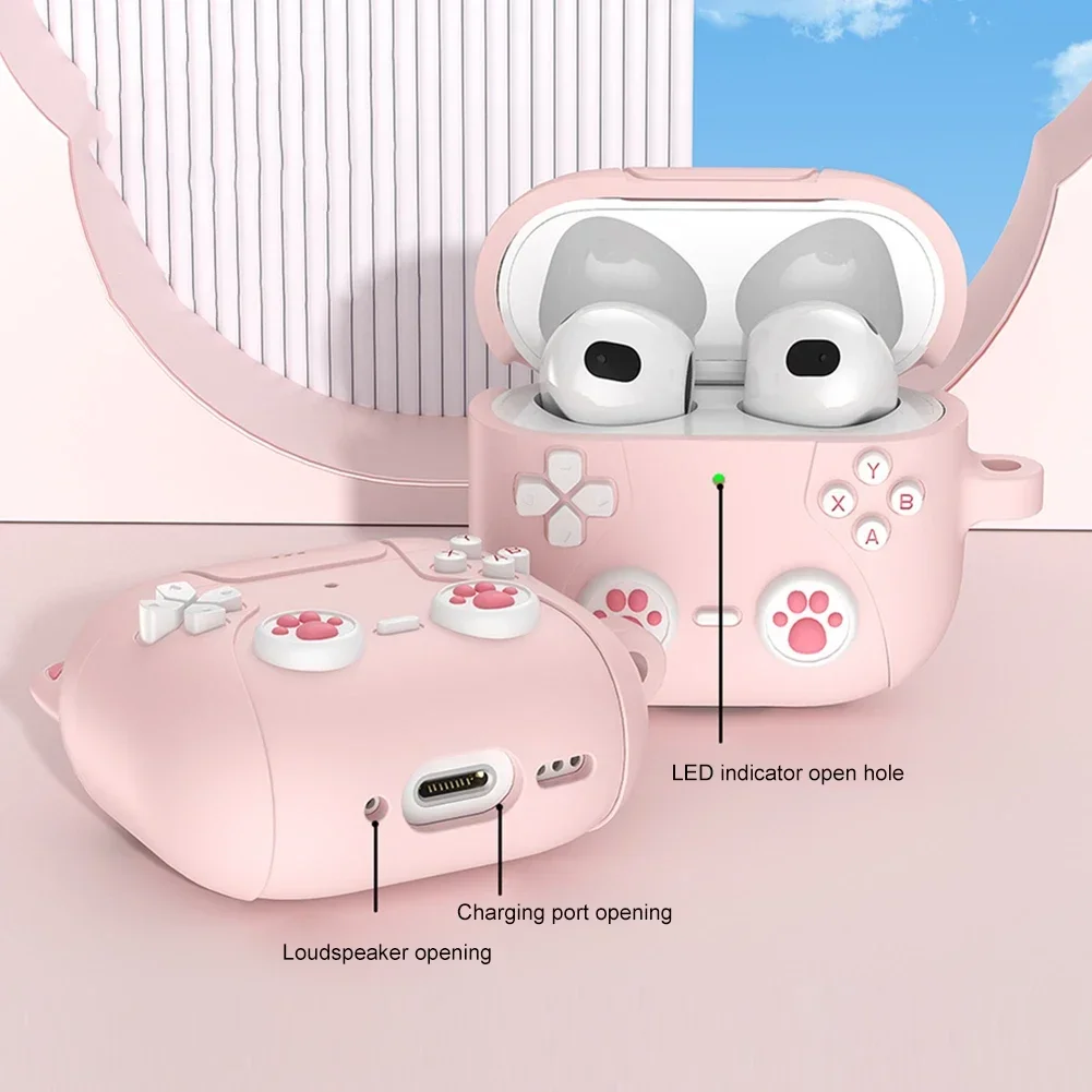 Cat paw design Silicone Earphones Protective Case Cover Front LED Visible Earbud Case Cover Skin Suitable for AirPods 4 Headset