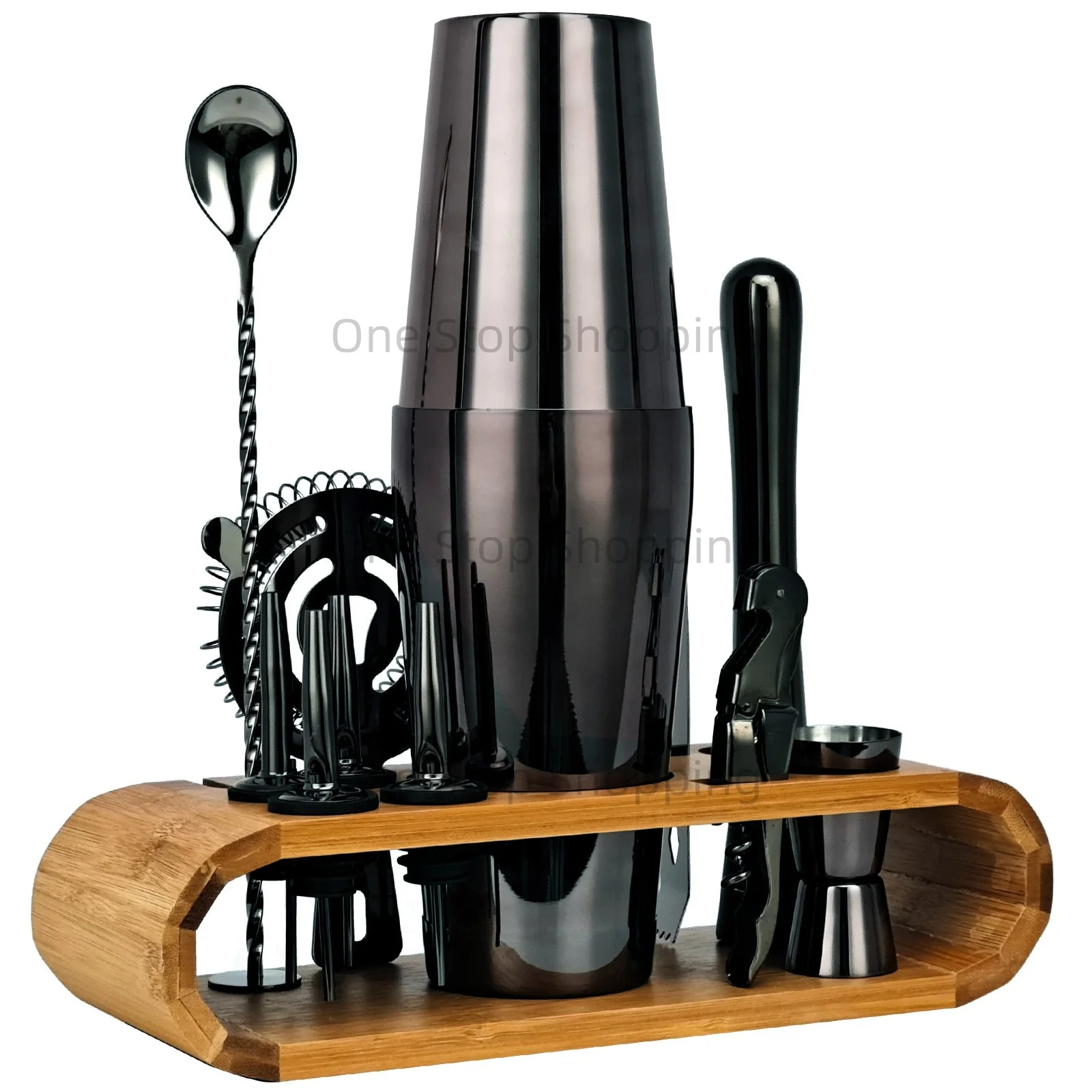 12PCS Cocktail Shaker Set Bartender Kit Bar Set Bamboo Stand Matini Shaker Mixing Spoon Muddler Jigger Cocksrew for Barware Set