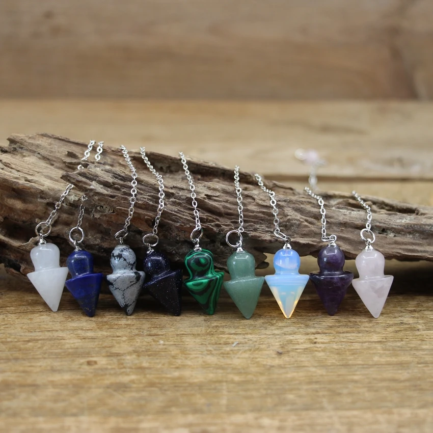 

Reiki Healing Gemstone Cone Pendulum,Crystal Quartz Dowsing Spiritual Divination Wicca Crystal Pendule Chains Jewelry,QC6021