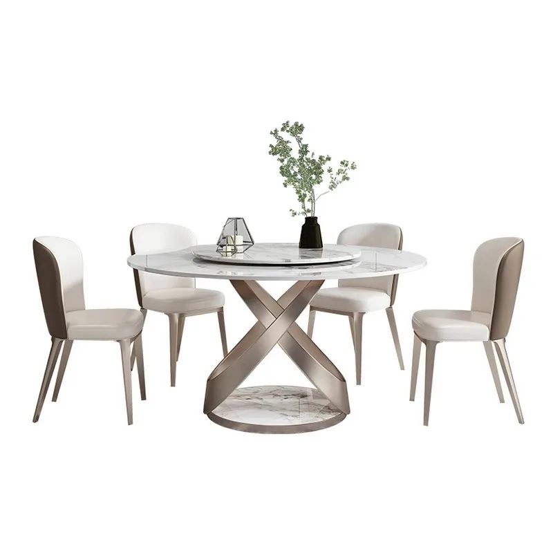 

Slate, dining table and chairs, combination, household, small apartment, round, dining table, with turntable