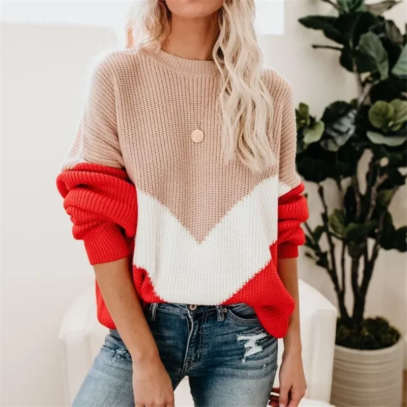 Donne oversize caldo nuovo Color Block maglioni a righe 2021 autunno inverno maglione lavorato a maglia sciolto maglioni da donna pullover femminili
