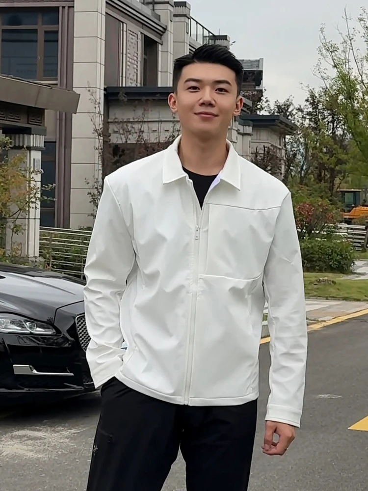 White Administrative Short Jacket Men's Style Three-Proof Soft  Windbreaker Youth Trendy Autumn Outerwear Casual Commute