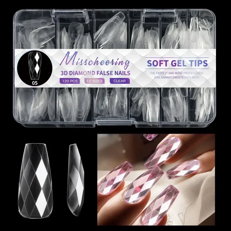 New 120/140pcs Square Almond Coffin Nail Extension Tips Natural Clear Full Cover Nails Dual Form Diamond Soft Gel Nail Tips