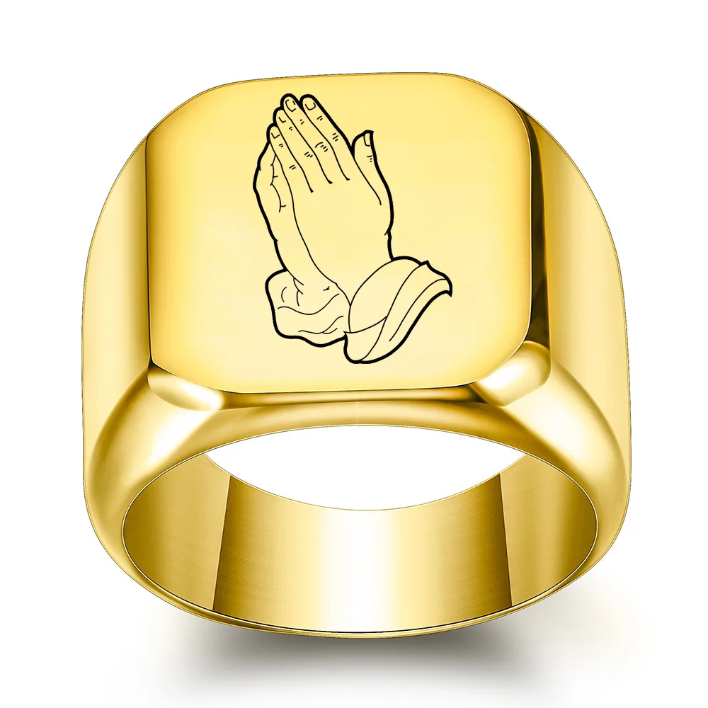 18mm Virgin Mary Praying Hands Ring Infinity Titanium Steel Men's and Women's Ring