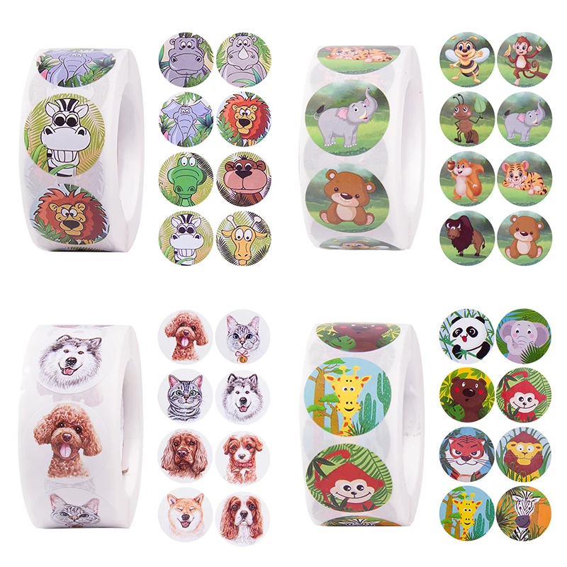 500pc/Roll Jungle Animal Stickers Kids Toys DIY Gift Packaging Sealing Labels Encourage Stickers for Kids School Teacher Supplie