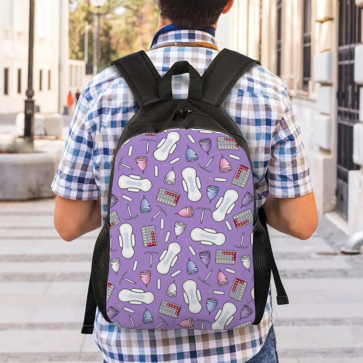Period Protection, PMS Ready In Purple Backpack Student Boys Girls BookBag School Bag Laptop Shoulder Bags