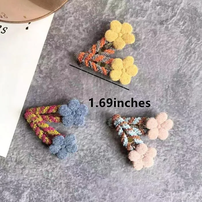 Toddlers Kids Small Hairpins 12pcs/set Cute Woolen Flower Snap Hair Clips for Girls 1-3 Years Old Girls Hair Accessories