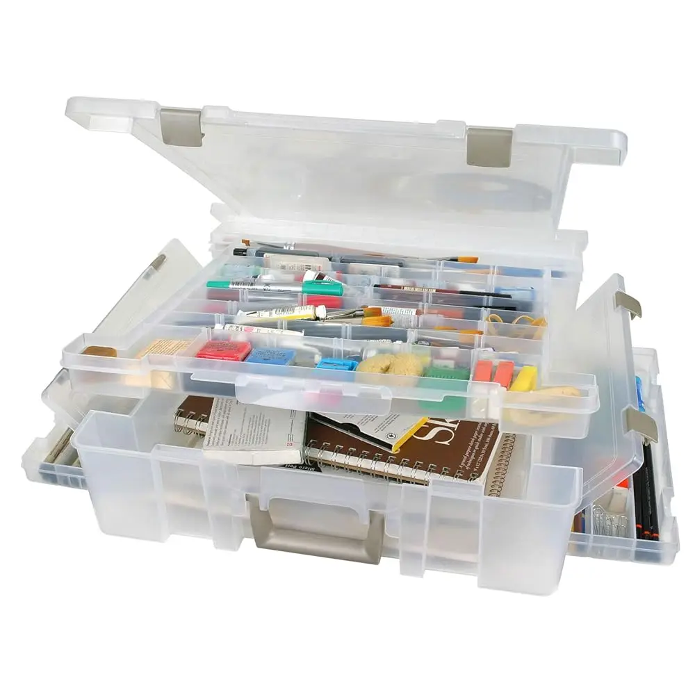 6981Ab Super Satchel Deluxe Divided Base, Large Portable Art & Craft Organizer With Drawers, [1] Plastic Storage Case, Clear