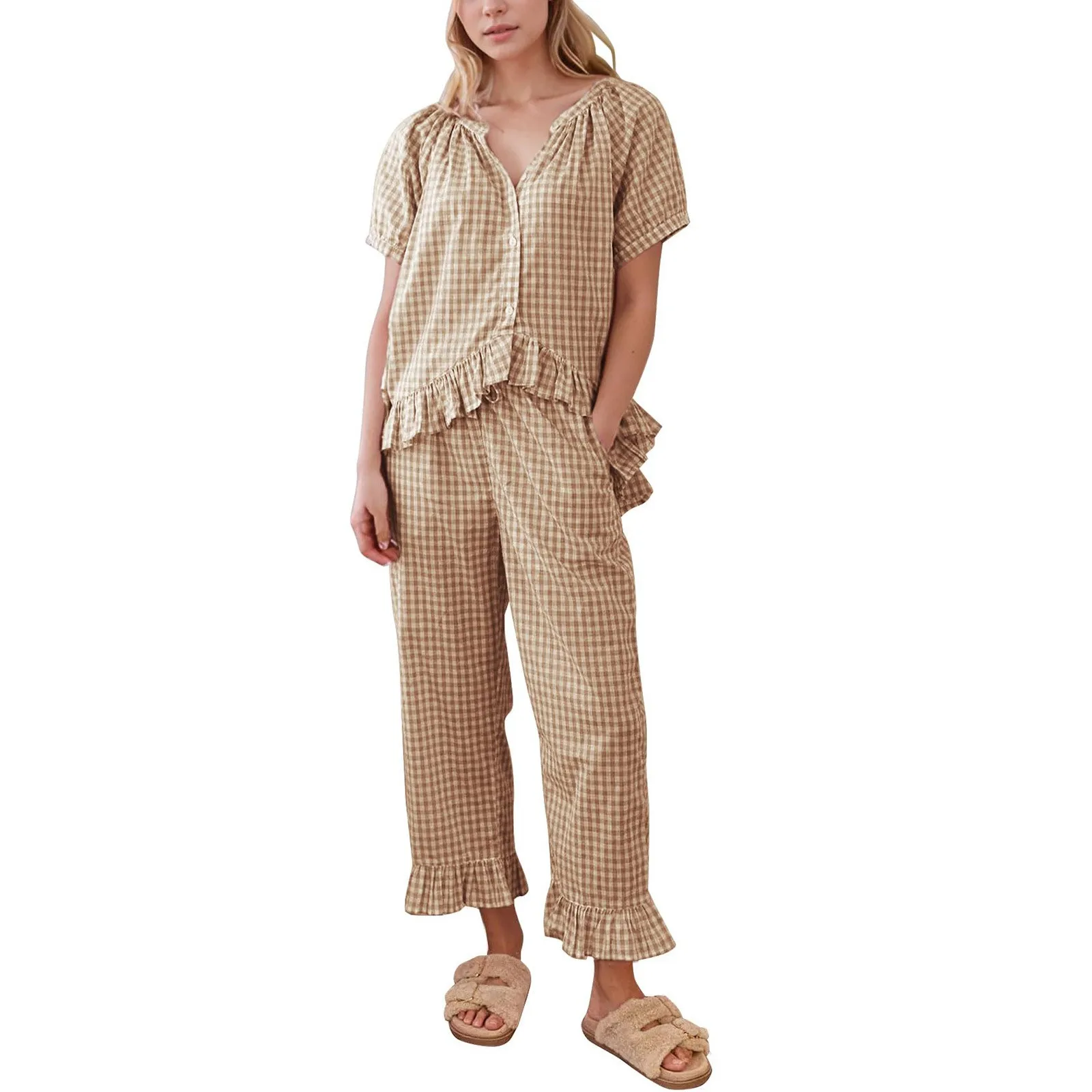 Casual Long Sleeve Set Asymmetrical Commuter Style with Asymmetrical Design Wrinkle Finish Summer Wearable Loungewear for Women
