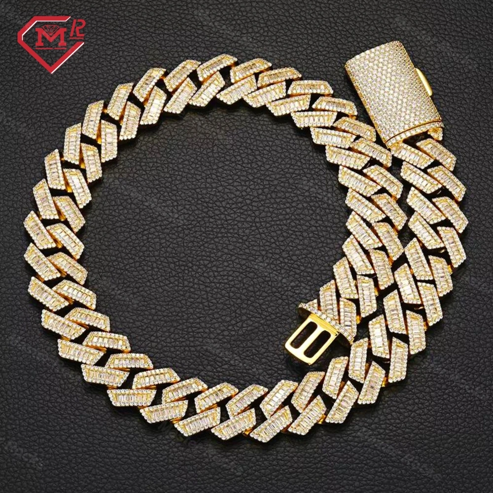 

Hiphop Baguette Cuban Link Chain 20MM Gold Plated 925 Sterling Silver Iced Out Moissanite Cuban Link Chain