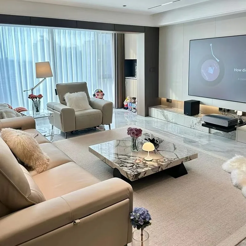 

Italian minimalist marble coffee table light luxury high sense modern simple living room household size square coffee table