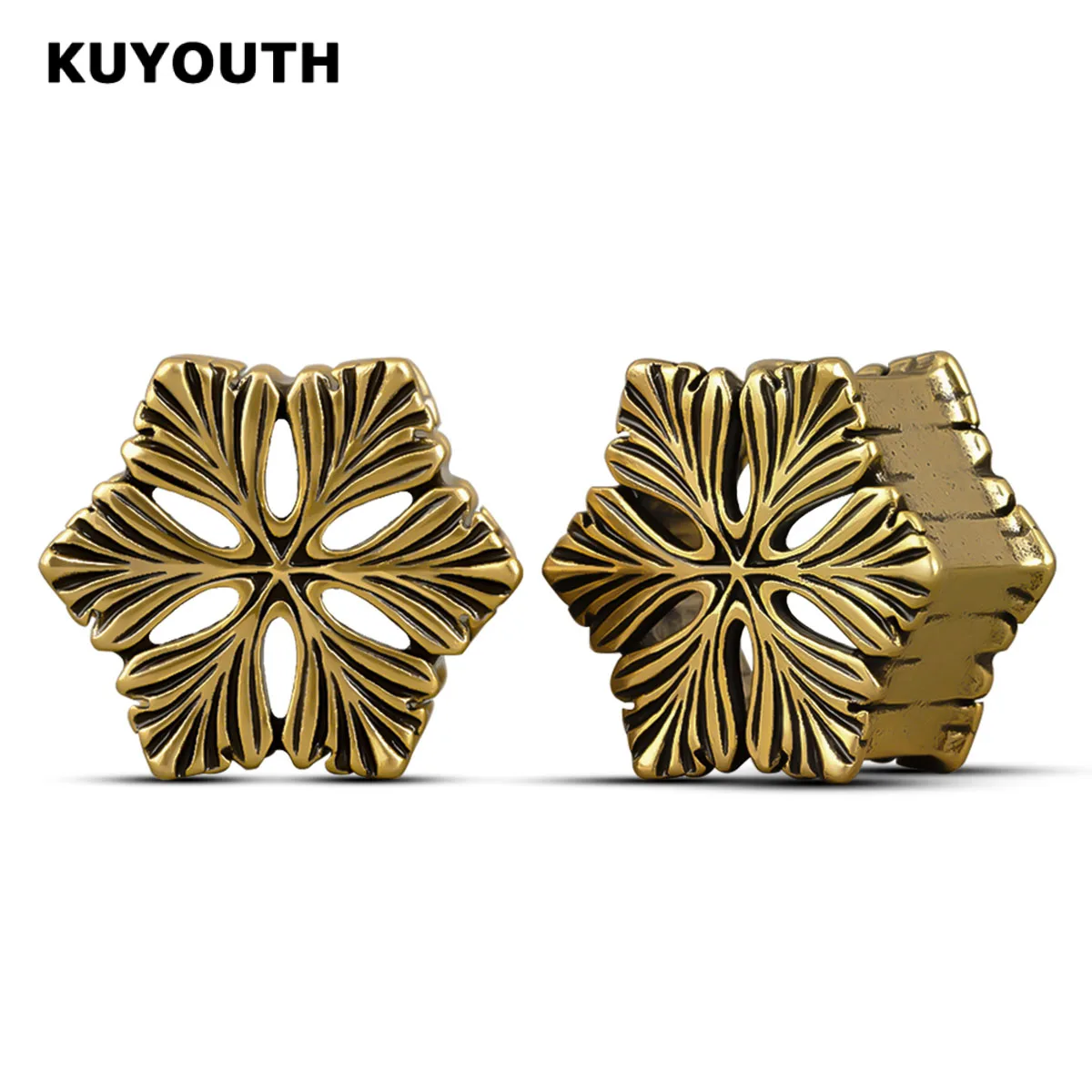 

KUYOUTH 2PCS Vintage Ear Expanders Plugs Copper Pentagonal Leaves Earring Gauges Stretchers Piercing Body Jewelry