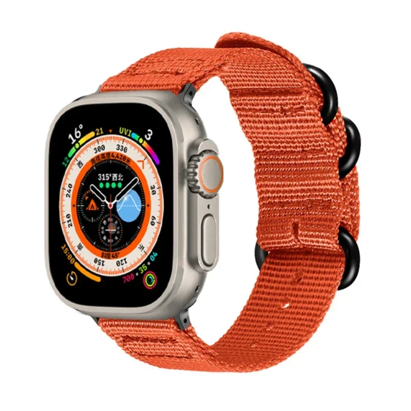 Correa de nailon para Apple Watch 49mm 45mm 44mm 41mm 40mm 42/46mm pulsera duradera de tres anillos iWatch Ultra 2 11 10 9 8 7 6 5 4 Correa