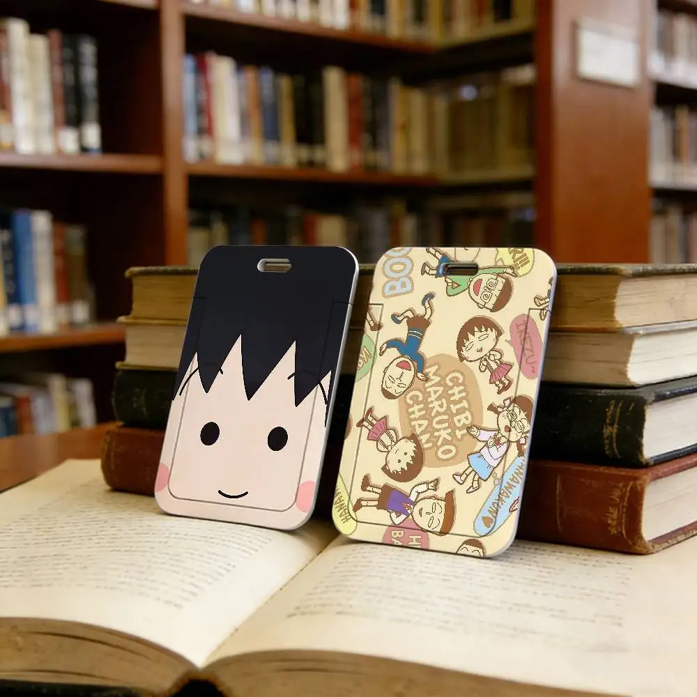 C-Chibi M-Maruko-chan Portable neck strap with card holder, suitable for photo cards and transit cards, lightweight card holder
