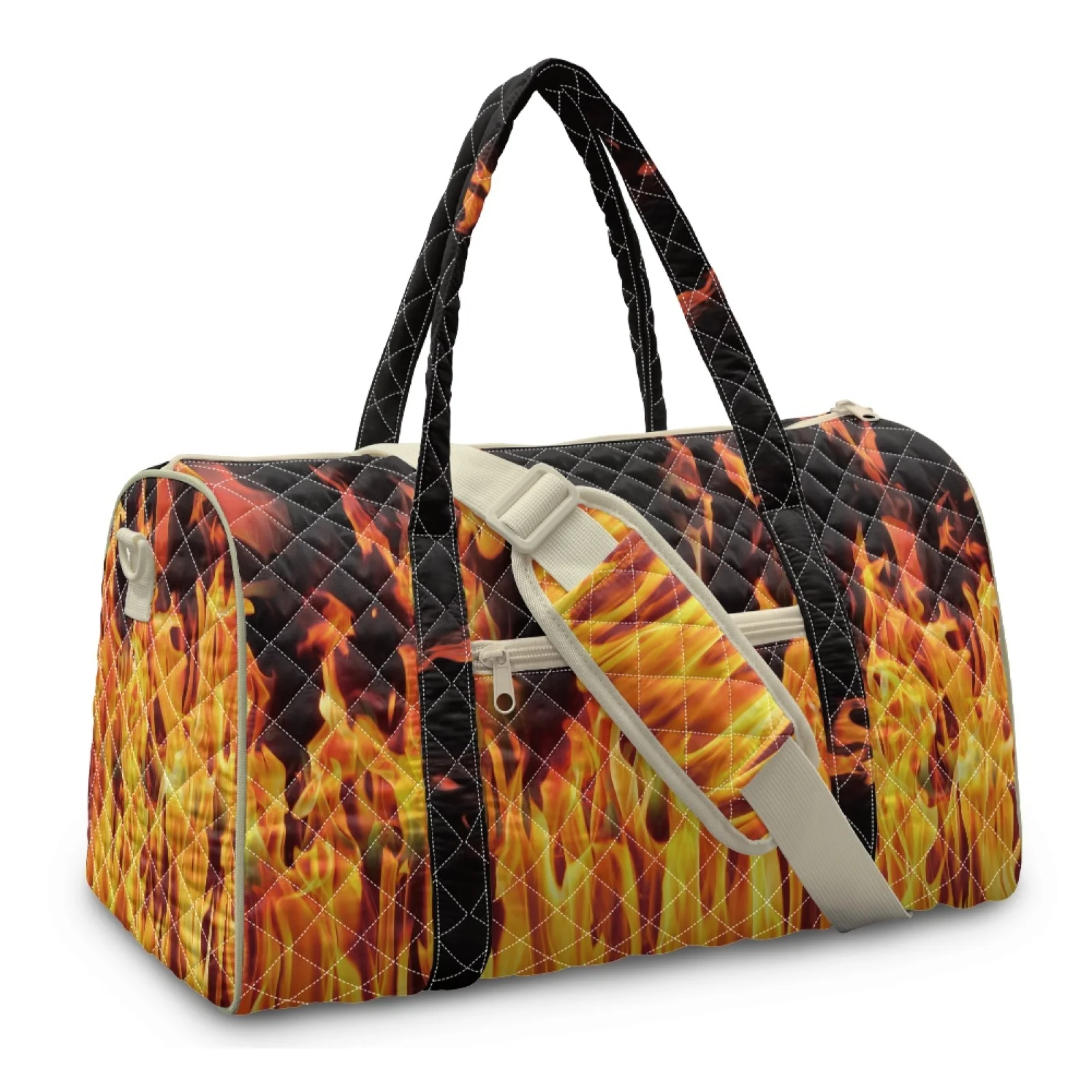 Coloranimal Portable Gym Bags Versatile Quilted Duffle Bag for Vacation Women Flame Print New Trend