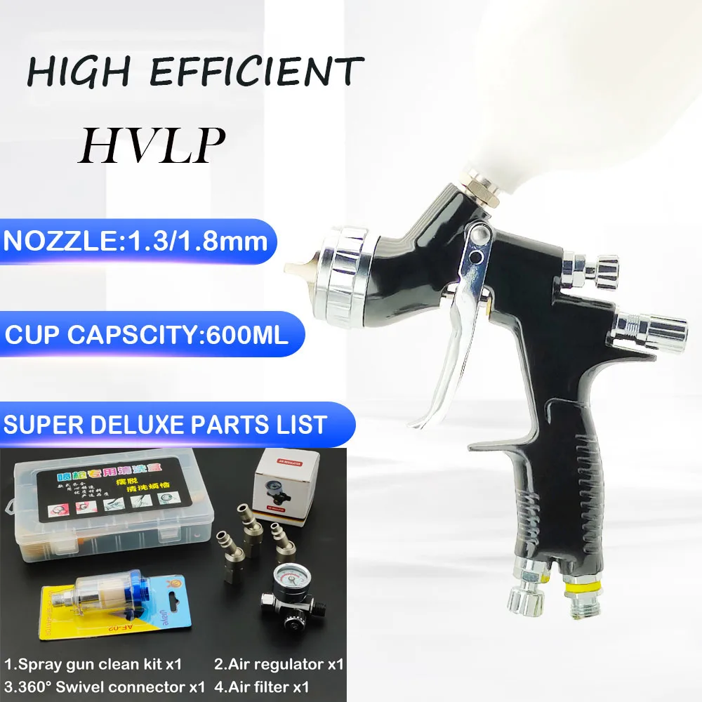 HVLP Car Painting Gun 1.3/1.8mm Black Spray Gun High Quality With Mixing Cup No-Clean Tank For Car Painting