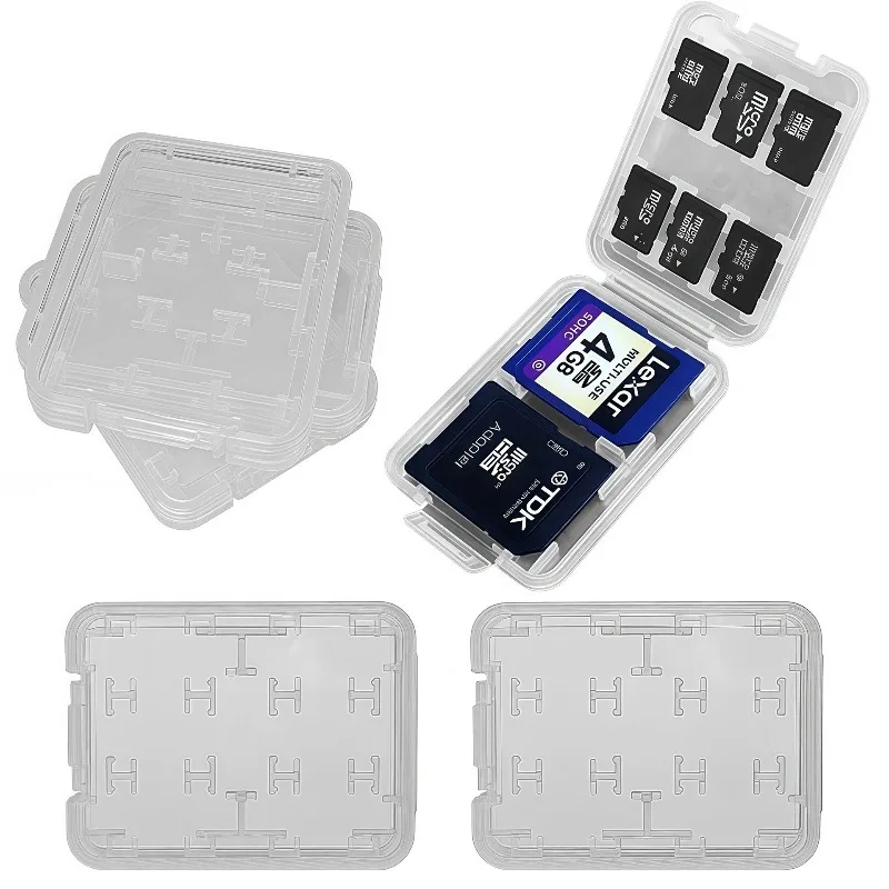 8in1 Reusable Plastic Micro SD SDHC TF Memory Card Storage Case Box Protector Holder Transparent Mini Memory Card Organizer Box