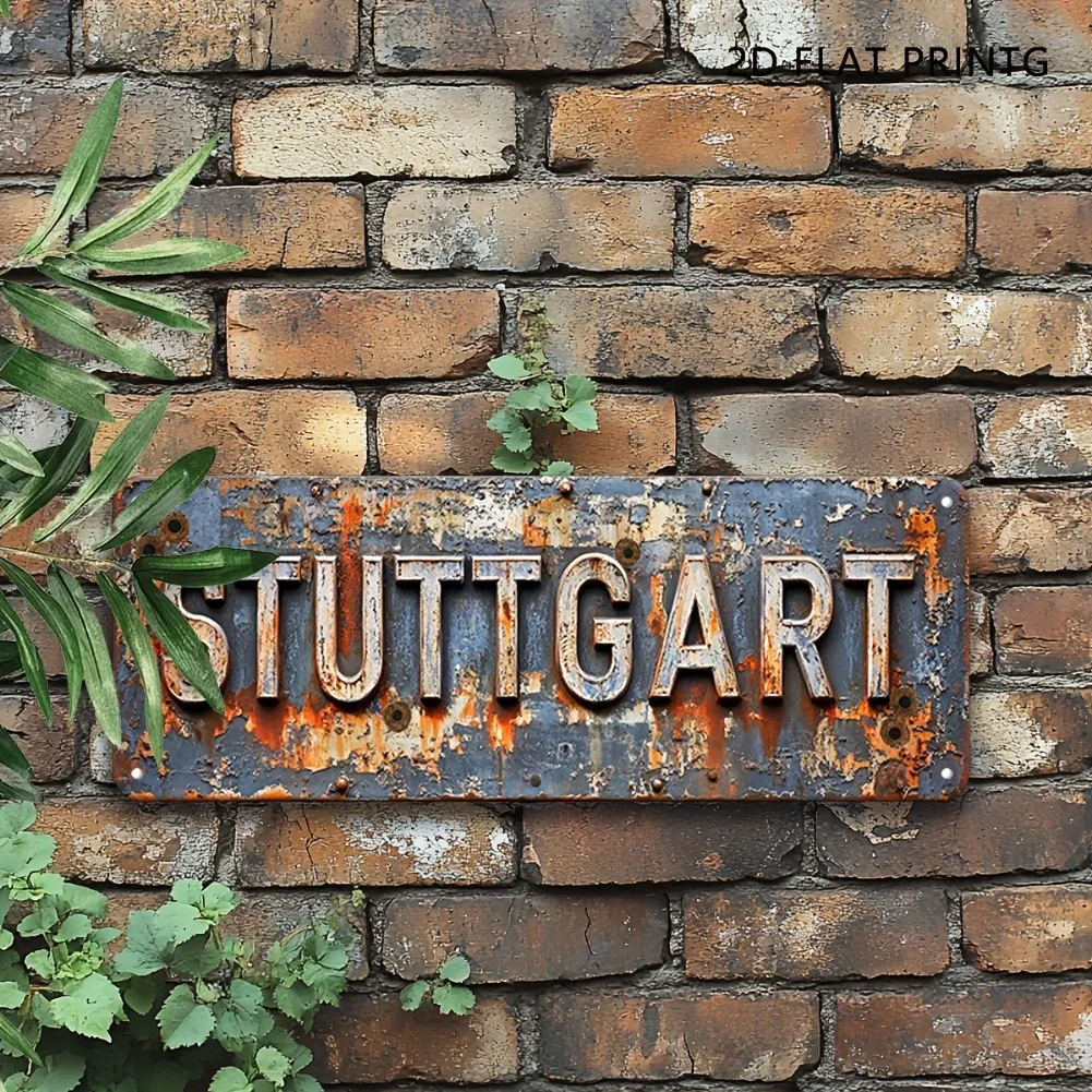 1 Stück 2D Flat Retro Edelstahl WWII Schild – Vintage Stuttgart Militärisches rustikales Dekor, ideal für den Innen-/Außenbereich