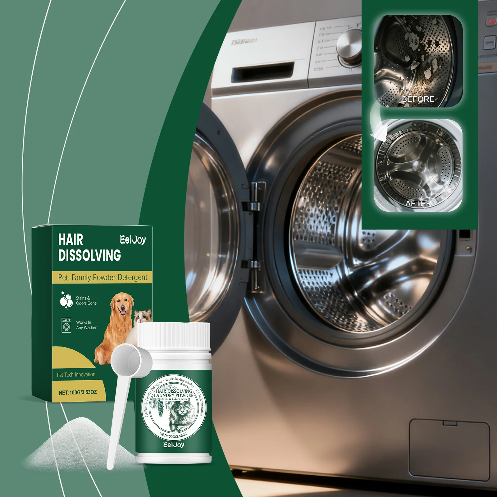 Pet Hair Cleaning Powder - Hair-Dissolving Laundry Detergent for Cats and Dogs, Hair Dissolving Cleaner and Stain Remover