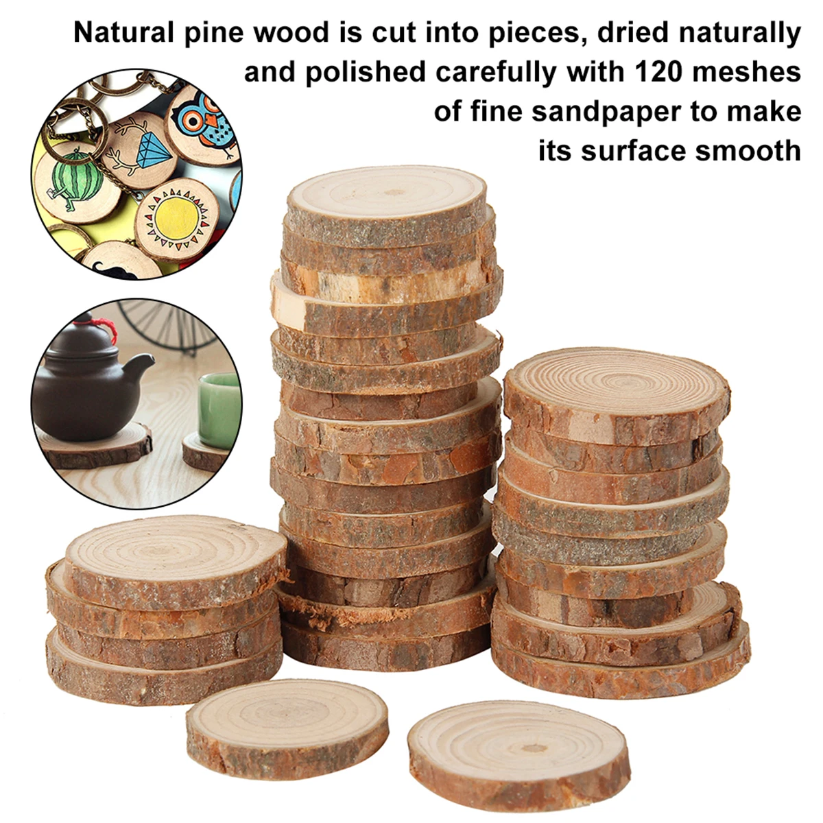 30/90Pcs DIY Natural Wood Discs Unfinished Round Wood Circles With Tree Bark for Wedding Party Painting Decorations Crafts 4CM