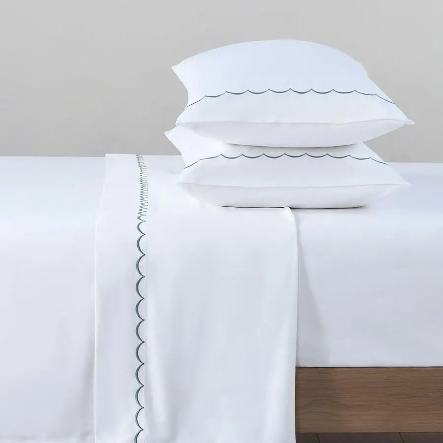 

Luxurious 100 Cotton White Embroidered Sheets 80s Ultra Soft Yarn, High End Hotel Quality Sateen Bedding for Full Size Bed with