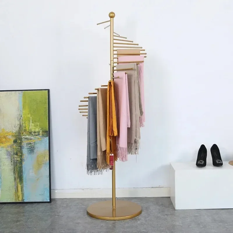 Golden Scarf Shelf Floor Display Rack Creative Hanging Silk Scarf Pants Display Rack Clothing Store Multi-functional Round