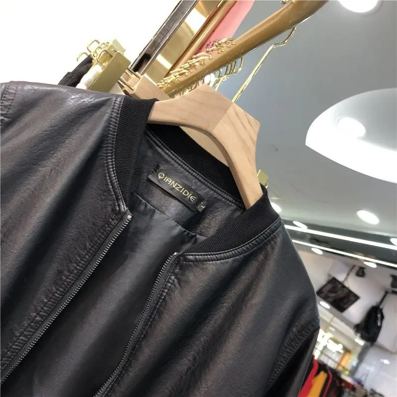 Women Faux Leather Jacket Black Casual Loose Motorcycle Biker Leather Coat Female Punk Streetwear Spring Autumn Jackets Q366