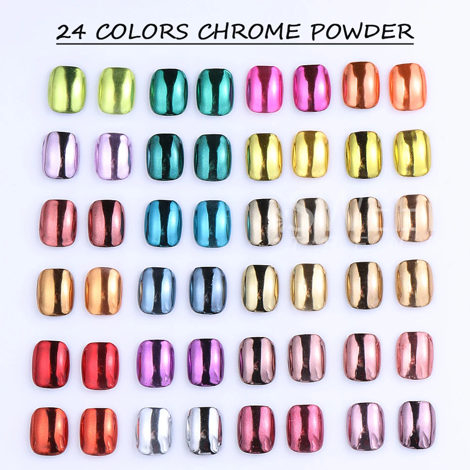 20/24 stuks chroompoeder nagels glitter wrijven poeder Y2K paars roze goud zilver metallic spiegel nagel chroom stof manicure decor