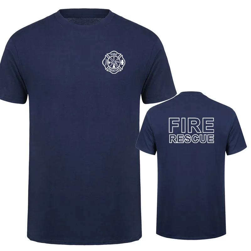 Fire Rescue Firefighter T Shirt Men Fireman T-shirts Short Sleeve Mans Cool Tops QR-045