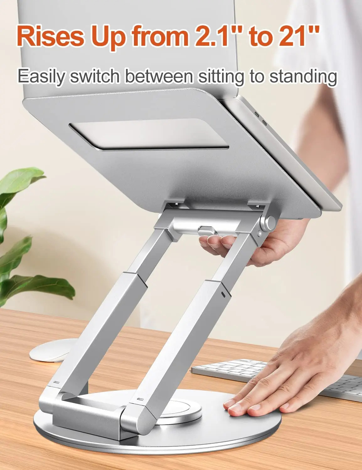 Adjustable Ergonomic Sit to Stand Laptop Stand With 360 Swivel Base Computer Stand