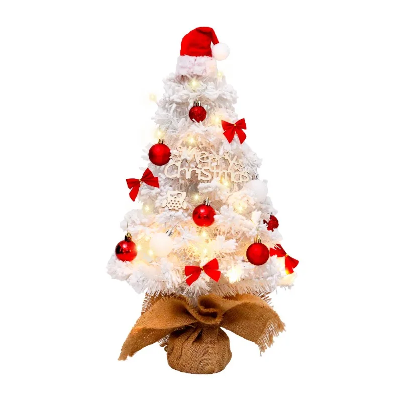 Red Decorative Mini Christmas Tree 45/60cm White Plush Tree Package Tree Ornament Christmas Set