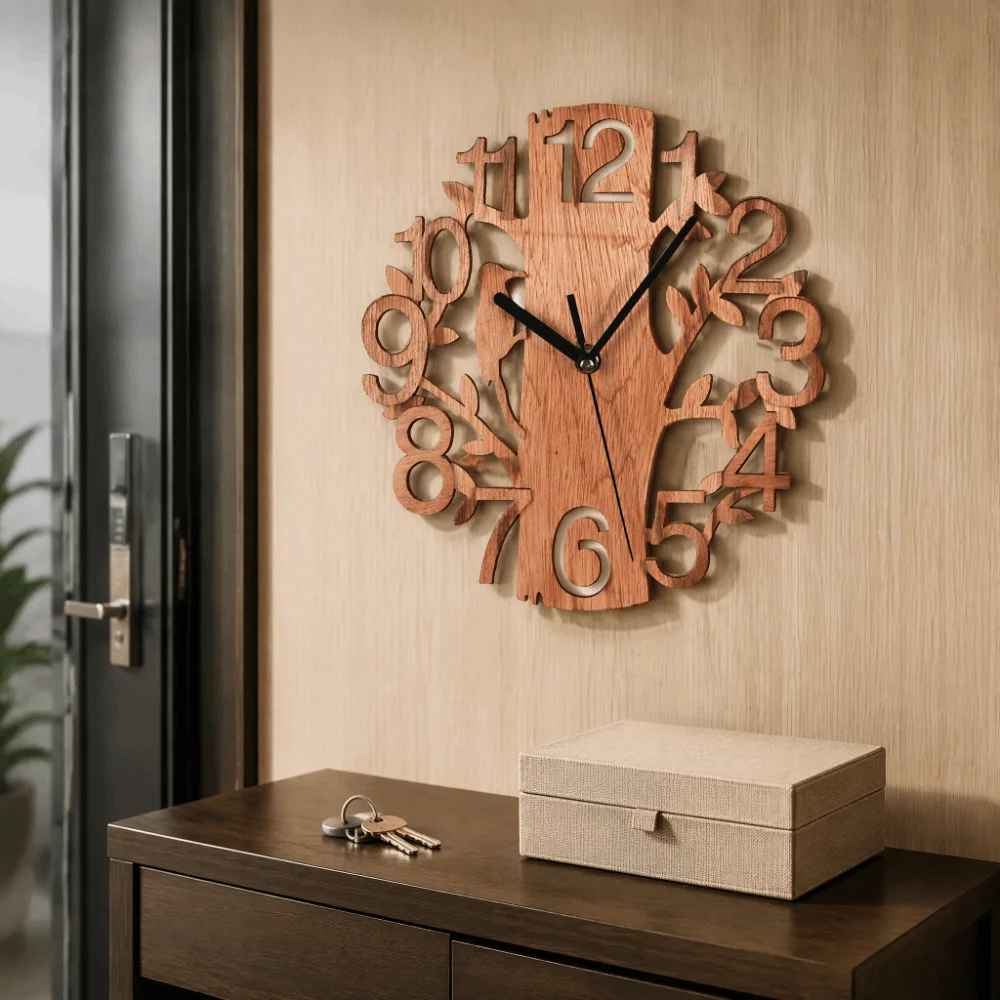 Rustic Wooden Resin Clock Mold Round Shape Silent Movement Tree of Life Clock 10 Inch Wooden Wall Clock for Bedroom