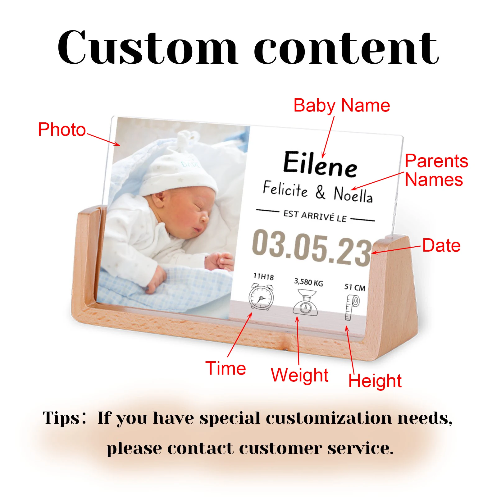 Personalized Birth Announcement Photo Frame with Stats Nursery Decor Custom Newborn Baby Picture Frame Gift for New Parents