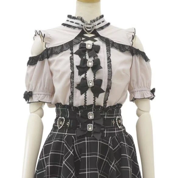 Black and pink bow off-shoulder shirt