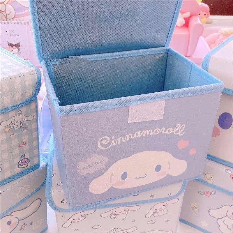 Sanrio Kawaii Cinnamoroll Storage Case Cartoon Cute Desktop Storage Box with Cover Student Stationery Cosmetic Storage Box Gift