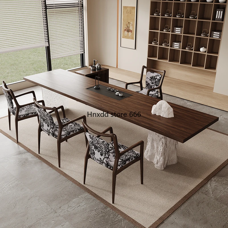 Large board tea table simulation stone table foot with tea tray solid wood suspended tea table zen