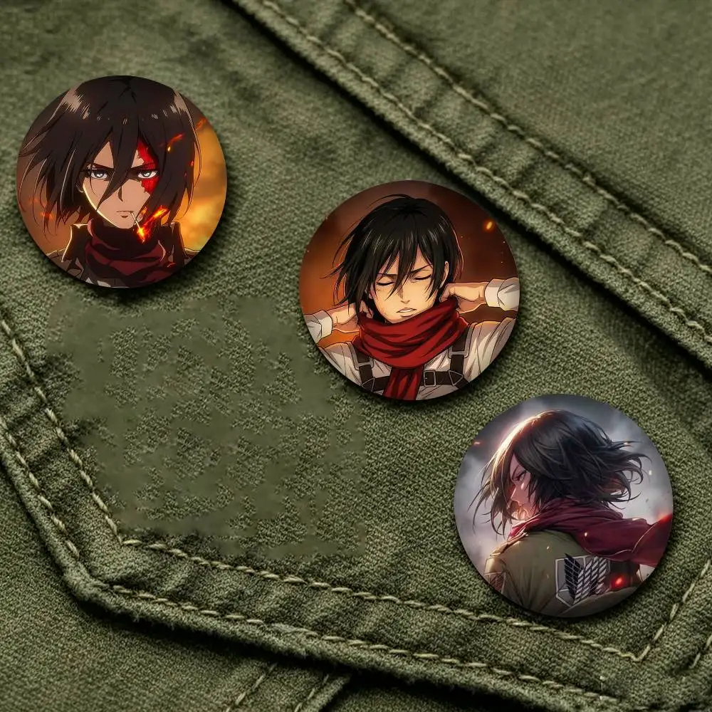 Cool Anime Character Mikasa AckermanS  25mm 32mm 44mm 58mm 75mm Brooches Badges Pins for Accessories Gift