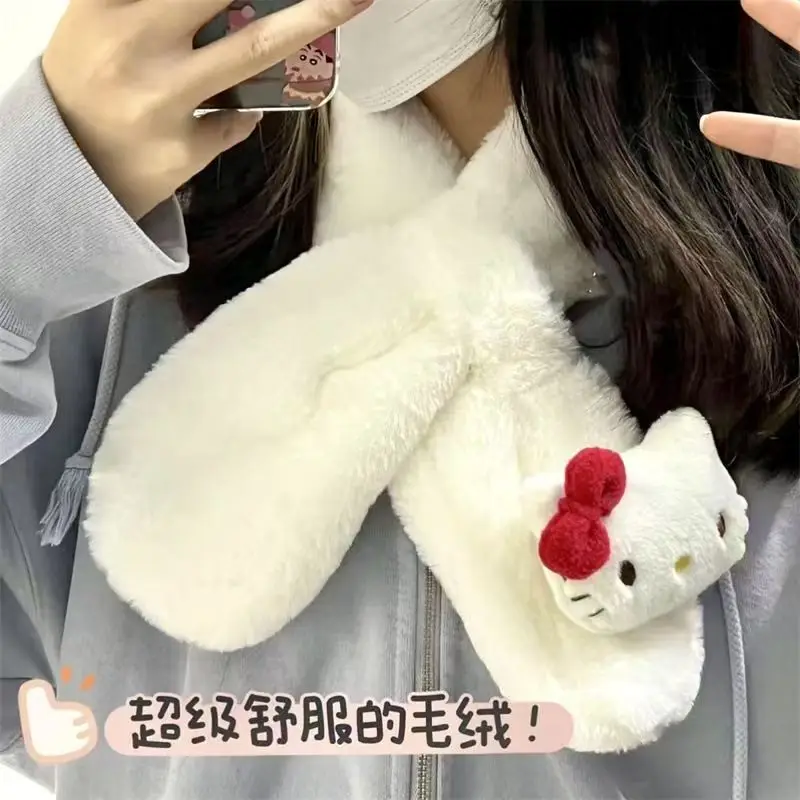 مجموعة سانريو هالو كيتي الدافئة المكونة من ثلاث قطع من الأوشحة القطيفة اللطيفة وقبعة أساسية لركوب الدراجات في فصل الشتاء للفتيات والطلاب #5