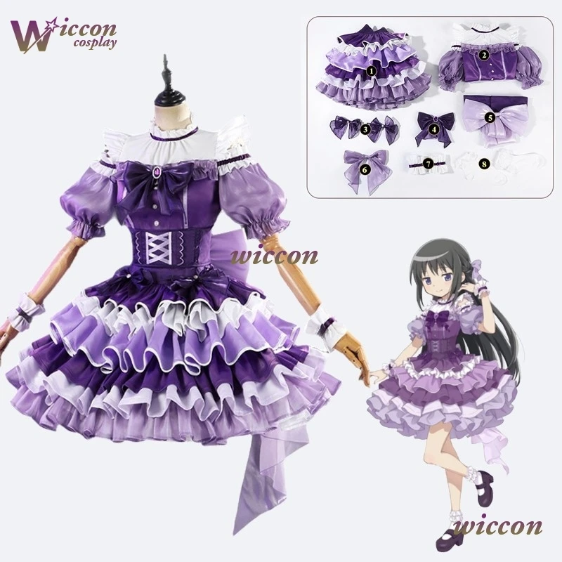 

Akemi Homura Cosplay Costume Battle Dress Madoka Magica Wig Women Lolita Purple Dress Halloween Carnival Uniforms Clothing