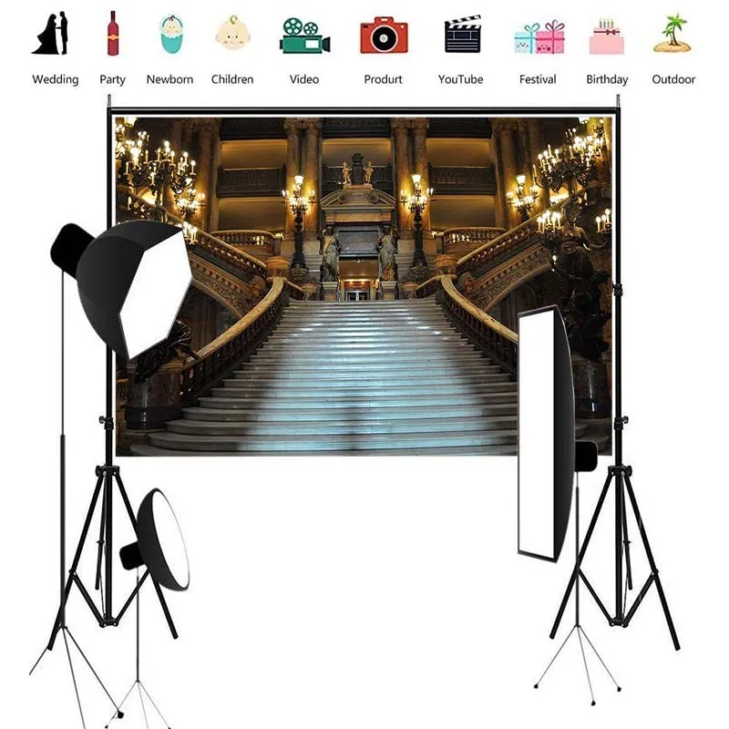 Opera House Paris Theatre Garnier Stairway Chandelier Sculpture Baroque Interiors Luxurious Palace Backdrop Birthday Photoshoot