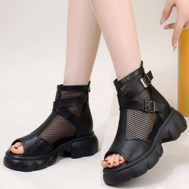 Ladies Roman Cool Boots Women\'s Summer platform Mesh Breathable Sandals Korean Streetwear open toed Gladiator Sandals Boots New