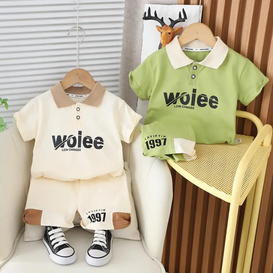 

2024 Children Baby Clothing Suits Summer Boys Monogram Print Short Sleeves T-shirts+Shorts 2Pcs Outfits Casual Kids Tracksuits