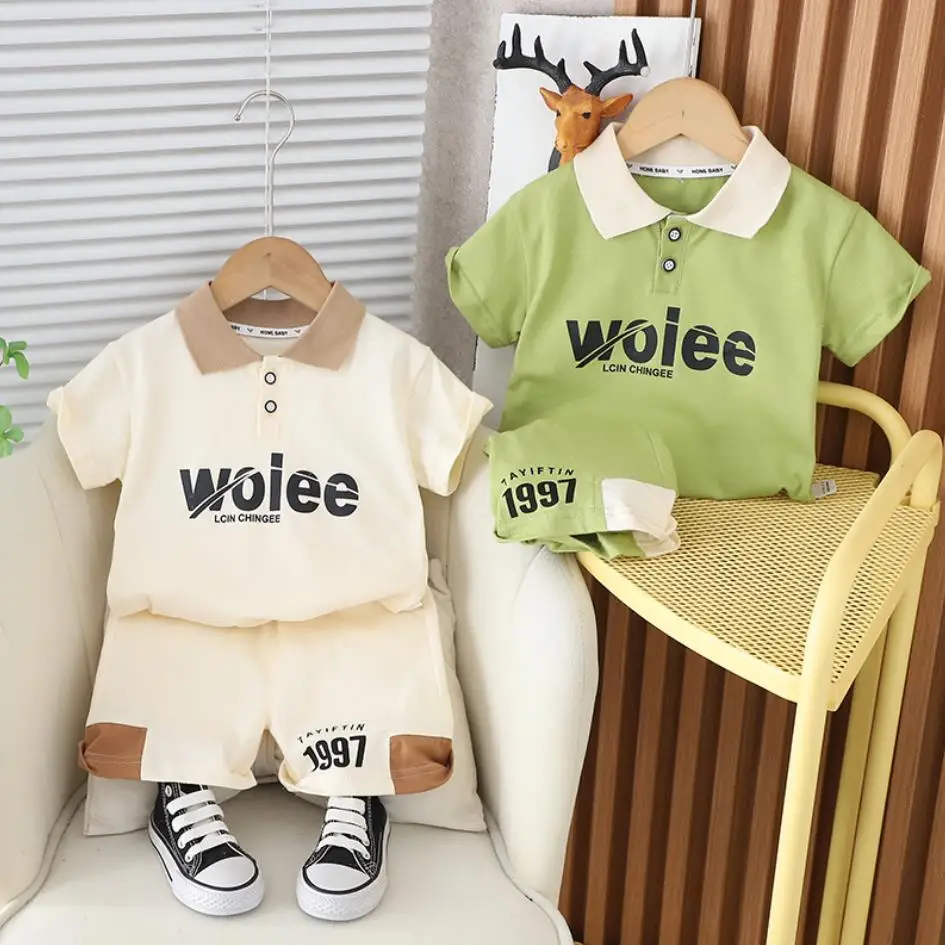 2024 Children Baby Clothing Suits Summer Boys Monogram Print Short Sleeves T-shirts+Shorts 2Pcs Outfits Casual Kids Tracksuits