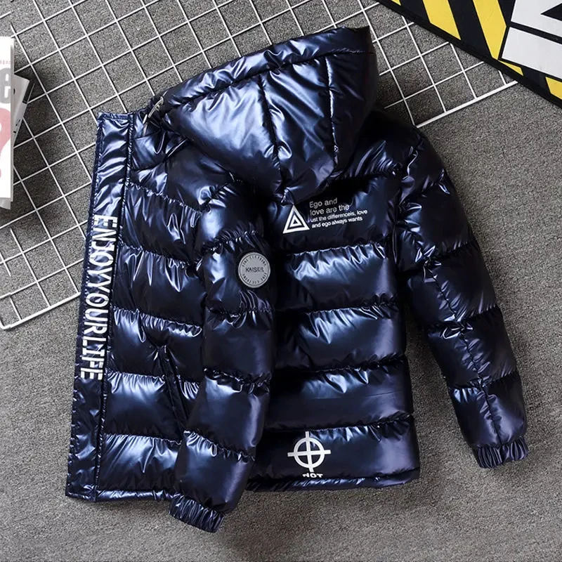 Boy Black Blue Warm Parka DownCoat Teenage Winter Jacket Winter Casual Outerwear Coat 4-12Years Old Kid Hooded Thick Windbreaker