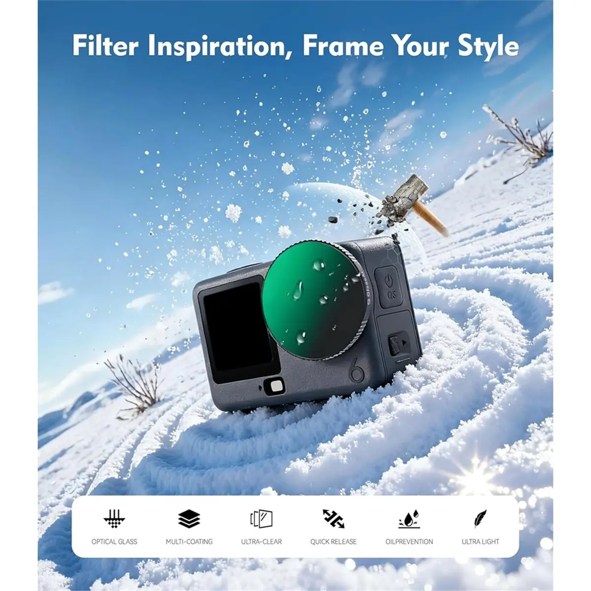 ND/PL Combo Filter Set for Action 6 - ND8/PL to ND64/PL, Secure Anti-Slip, for Video in Changing Light